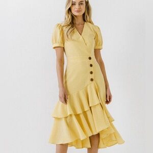 NWT Anthropologie English Factory Gigham Ruffle Hem Dress, Size Small